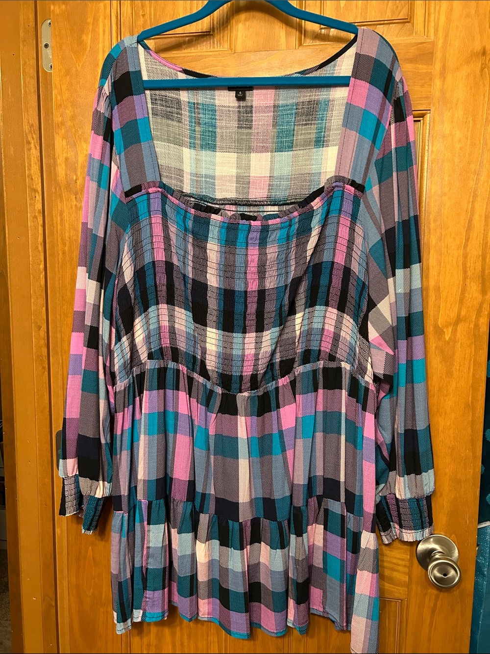 Torrid Multi Block Plaid Tiered Rayon Slub Smocked Babydoll size 6